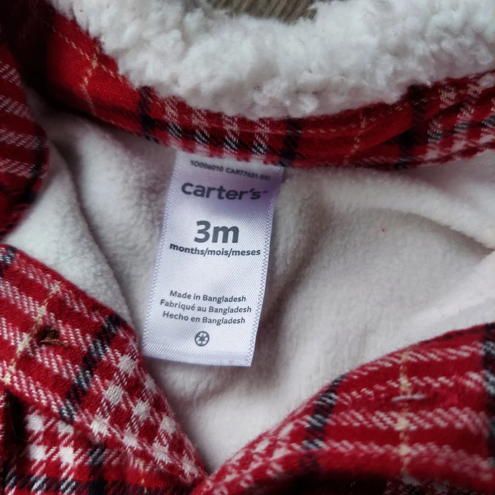 Carter's Outfit Set of 3M Buffalo Plaid Red and White Jacket and Pants
